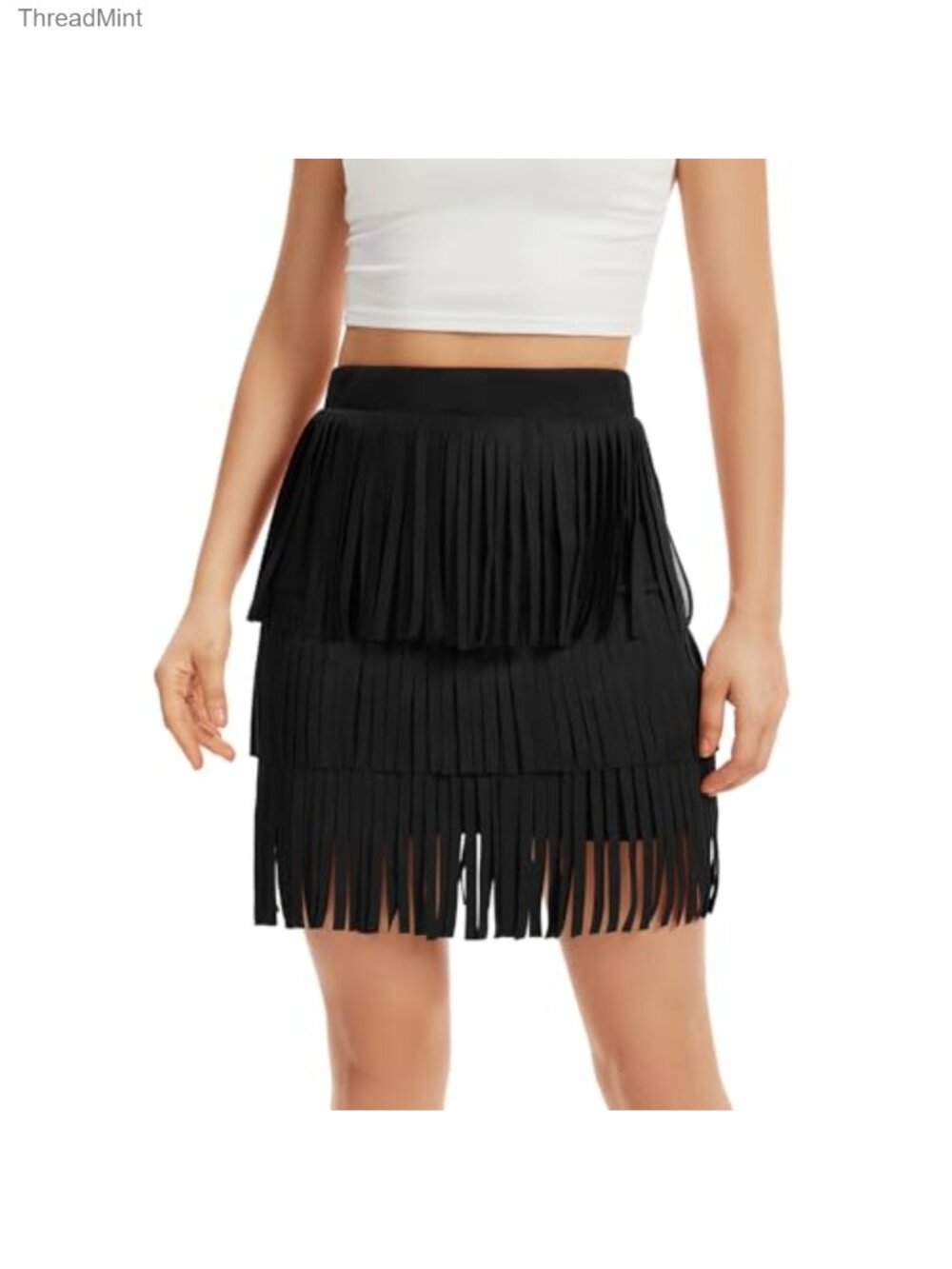 High Waisted Suede Fringe Skirt Cowgirl Tassel Mini Country Concert